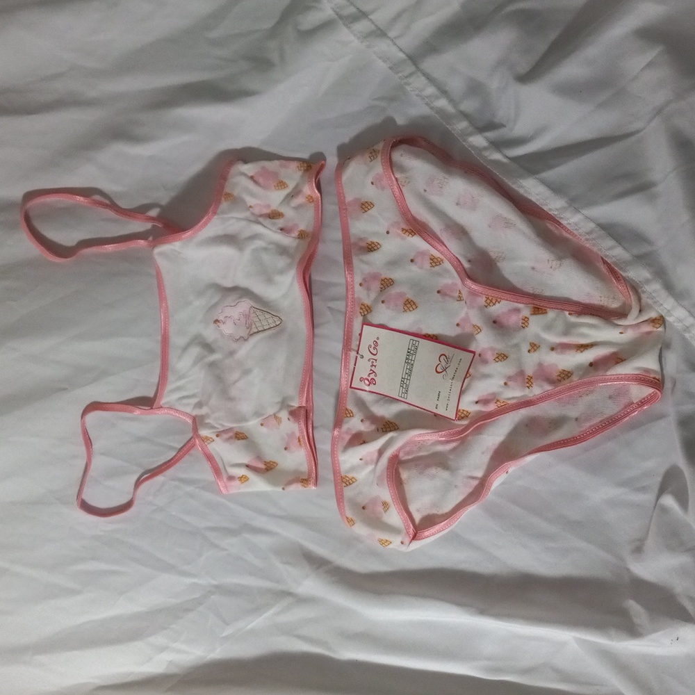 Gyrl Co. Jolie Underwear/Bra Pantie Set Sz L Pink/White NWT